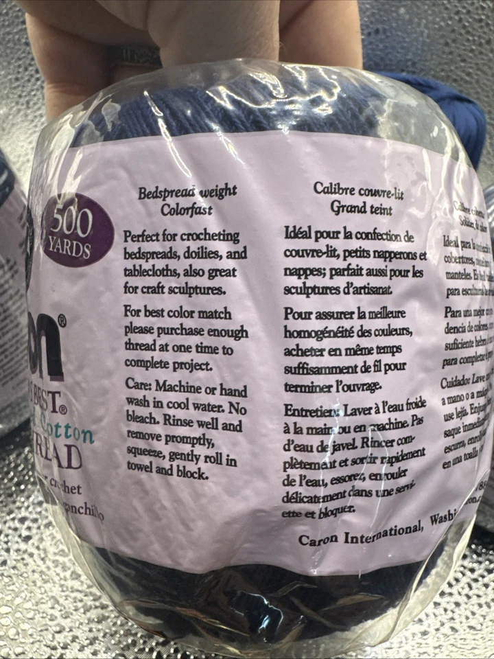 Lote de 11x500 5500 pies de hilo de algodón de ganchillo azul marino Caron Grandma's Best 508 talla 10 Foto 4 de 4