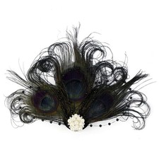 Song Qing Feather Hair Clip 1920s Flapper Fascinator Wedding One Size, Black