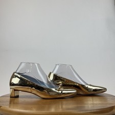 Womens Frances Valentine Mary Mini Block Bow Gold Vegan Formal Pumps Size 7 B