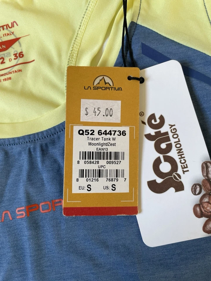 NUEVO Camiseta sin mangas La Sportiva Tracer para mujer pequeña 'Moonlight/Zest' amarilla, azul Foto 3 de 4