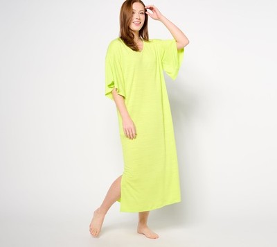 Stan Herman Women's Dress Sz M Crepe Knit V-Neck Drape Caftan Green A630682