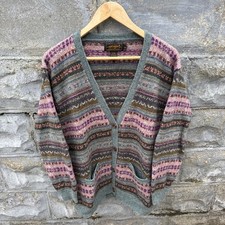 Eddie Bauer Vintage 100 Wool Fair Isle button chunky knit cardigan sweater