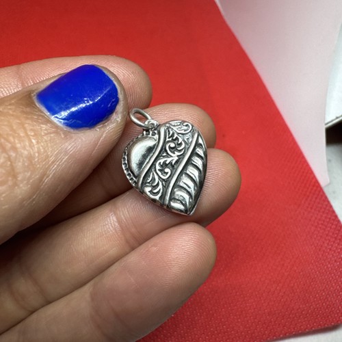 Vintage Sterling Silver Repousse Puffy Heart Charm