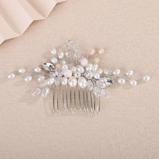 Silver Rhinestone Wedding Pearl Hair Comb Bridal Crystal Headpiece Pearl and ...