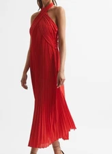 NWT Reiss Roya Halter Neck Pleat Red Dress Size 6