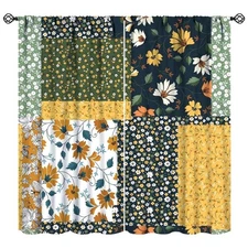 Retro Patchwork Curtains, Bohemian Rustic Floral Vintage Wild Flower Farmhous...