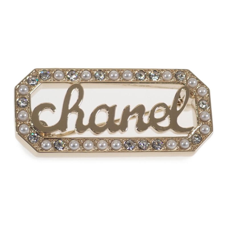 シャネル ブローチ ロゴ ABB776 B14169 NR657シャンパンゴールド CHANEL Logo Abb776 B14169 Nr657 Brooch Metal Rhinestone Fake