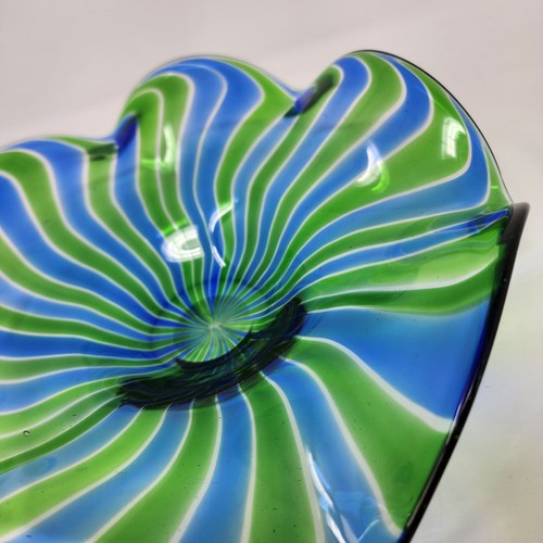 Murano Style Green Blue Swirl Glass Blown Bowl 12 Inch Decorative Pre-owned - Picture 19 of 24