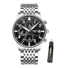 Watches for Men Analog Quartz Chronograph Waterproof Luminous Silver Black