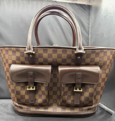 Louis Vuitton Manosque GM Damier Ebene Tote Bag With Pouch Charm Receipt Vintage