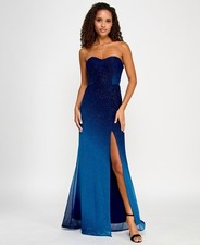 Violet Weekend Juniors' Glitter-Mesh Ombré Gown - Navy Blue - 7/8