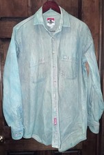 Mens Vintage Marlboro Denim Shirt Long Sleeve Green Mineral Wash Med Made In USA