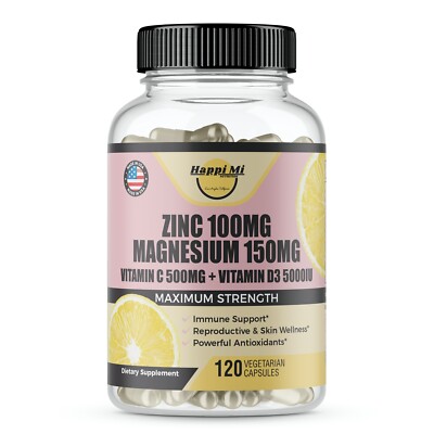 Happi Mi Nutrition - Zinc, 100mg, Magnesium Glycinate 150mg, Vitamin D3 5000 IU,
