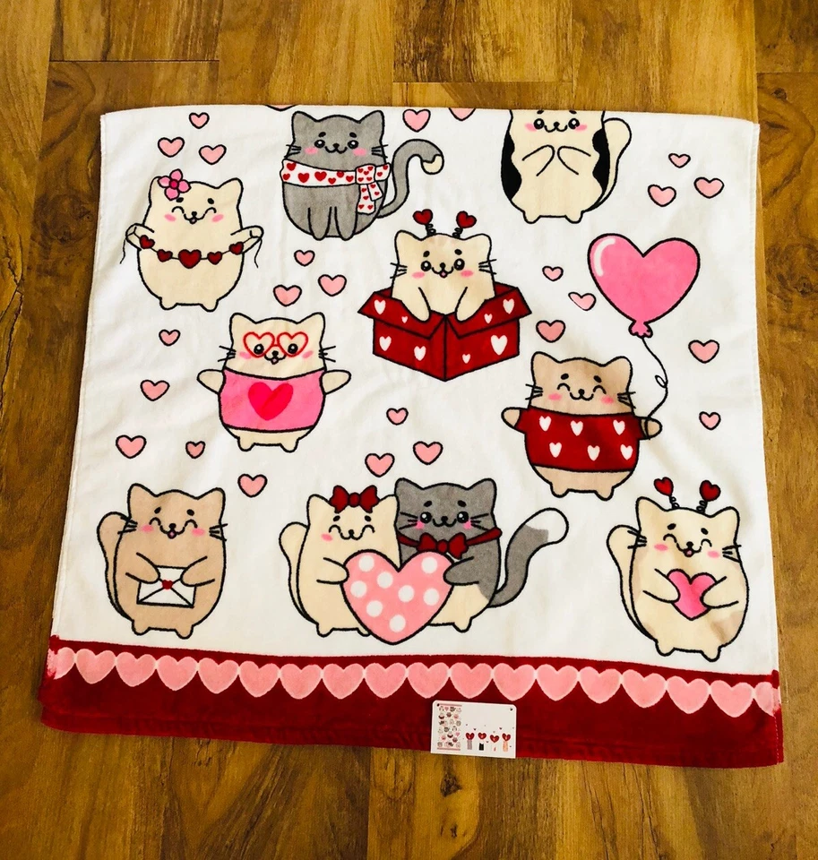 Nuevo con etiquetas Juego de toallas de baño mano 100 % algodón gato gatito corazón beso amor regalo de San Valentín Foto 4 de 4