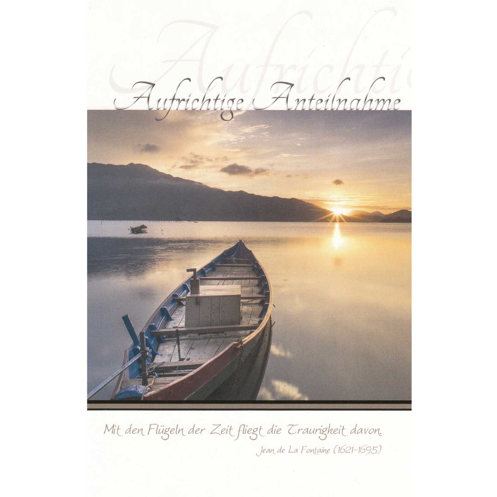 Trauerkarte Karte Beileid Beerdigung Tod Anteilnahme Kondolenz Boot See Sonne