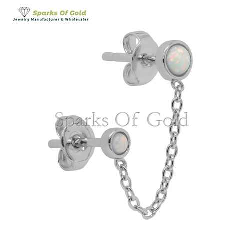 Pendiente de cadena de doble pasador de ópalo oro 14k minimalista joyería fina regalo de aniversario - Imagen 4 de 6