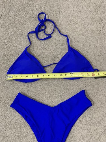 Bikini 2PC Swimsuit Womens Mix Size Small Top Medium Bottom Blue Triangle Retro - 第 13/18 張圖片
