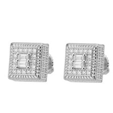 MOISSANITE Men's Silver Hip Hop Earrings Square Baguette Studs Passes Test Studs