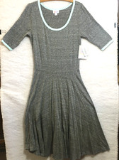 LuLaRoe Nicole dress adult S heathered gray w/ light teal trim short sleeve NWT