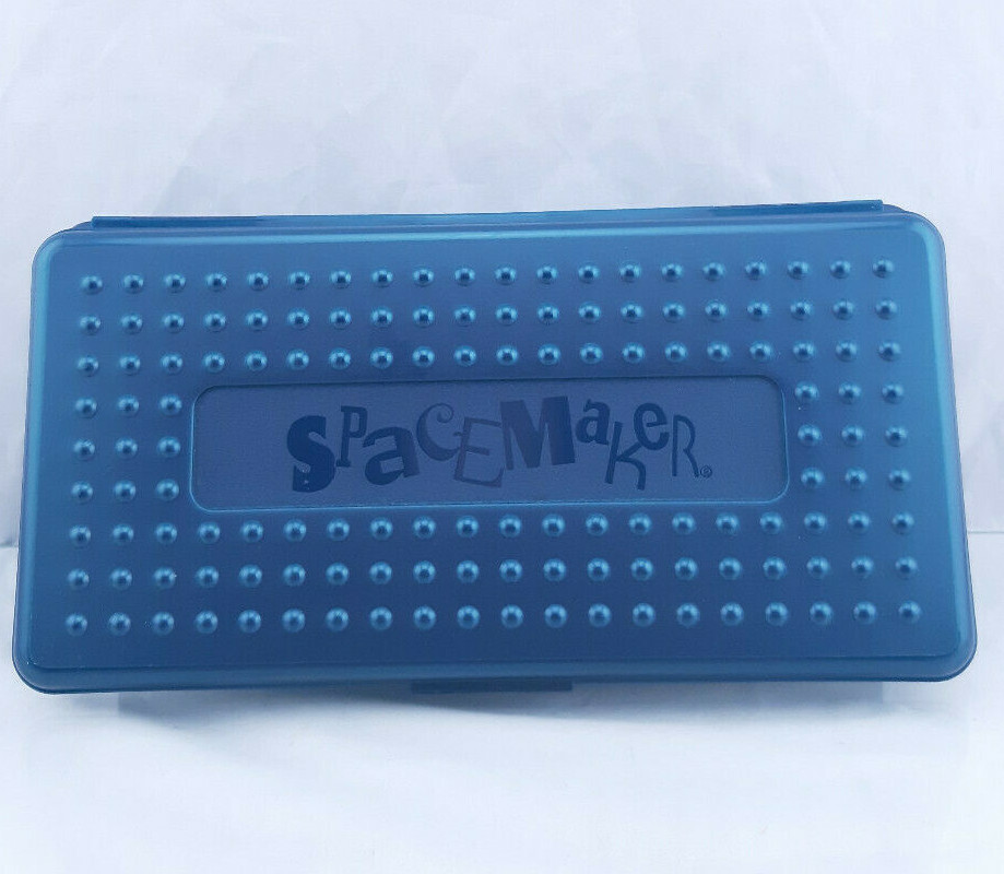 Spacemaker THIN Pencil Box Case Flat Pen Storage Blue Plastic Vtg