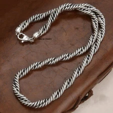 Solid S925 Sterling Silver Chain Double Twist Rope Link Necklace 62-63g 17.9inch