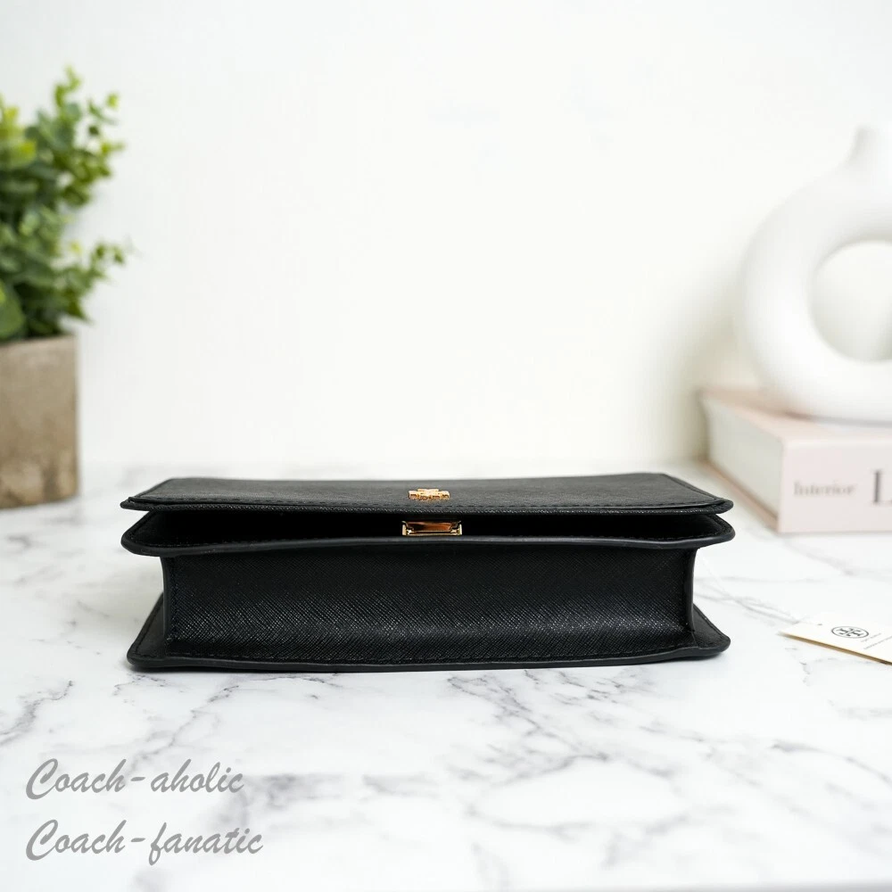 Borsa a tracolla nuova con etichette Tory Burch Emerson Saffiano mini pochette 159463 nera