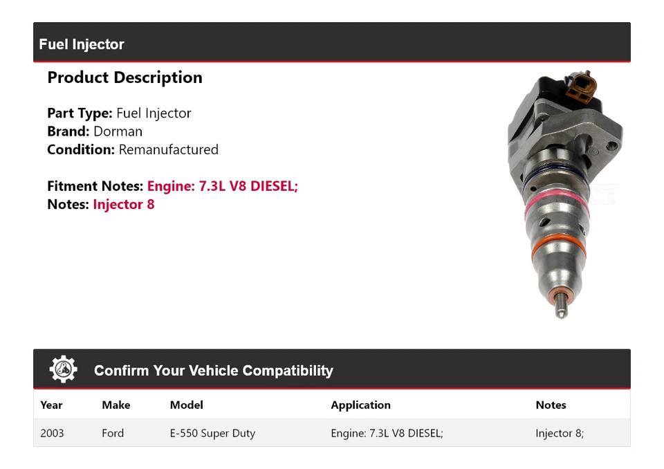 Inyector de combustible Dorman diésel V8 7,3 L Super Duty 2003 Ford E-550 Super Duty Foto 2 de 4
