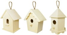 Natural Unfinished Wood Birdhouse with Jute Cord to Hang, Set of 3 