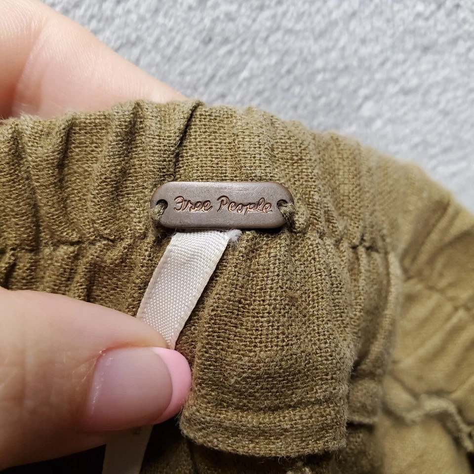 Pantalones Cortos Free People Para Mujer Grandes Verde Marrón Corbata Lateral Cincha Rayón Lino Safari Foto 3 de 4