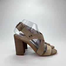 Franco Sarto Brown Leather Open Toe Strappy Heel Casual Sandals Women's Size 7