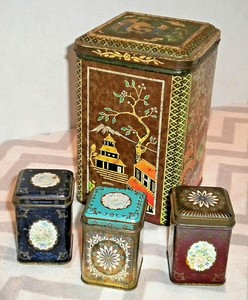 Lot Of 4 Vtg Tin Canister Storage Boxes Retro Kitchen Decor Ebay