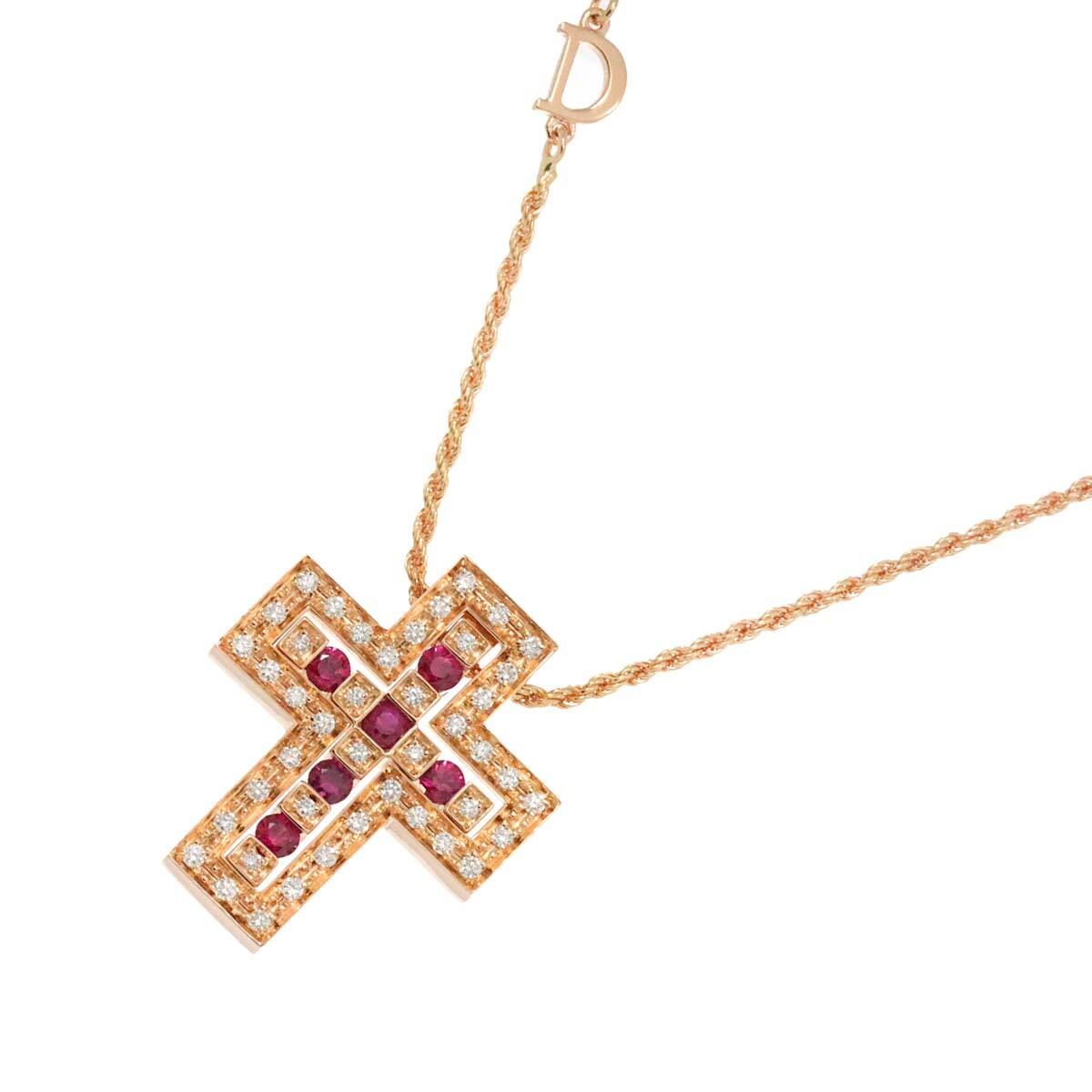 DAMIANI Belle Epoque Ruby Diamond Cross Necklace K18 PG 750 