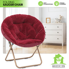 Foldable Soft Faux Fur Saucer Chair Red Oversized Accent Lounge Lazy Moon Chair Foldable Soft Faux Fur Saucer Chair Red Oversized Accent Lounge Lazy Moon Chair