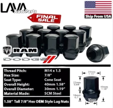 24x Black 14x1.5 OEM Factory Lug Nut Fit Enclave Escalade SRX XT5 XT6 Ram1500