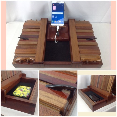 Handmade Exotic Wood Jewelry Valet Phone Charging Docking Station Organizer - Picture 11 of 12