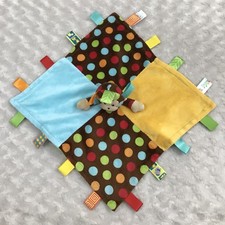 Taggies Monkey Lovey Security Blanket Blue Brown Orange Polka Dots Green Yellow
