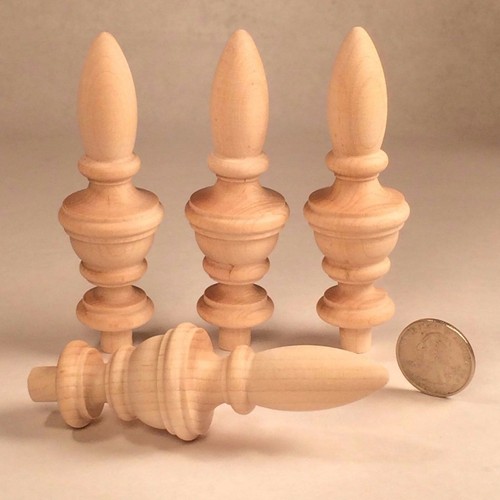 4 Small Unfinished Maple Finials Clock finial 3.5 inch high X 1.25