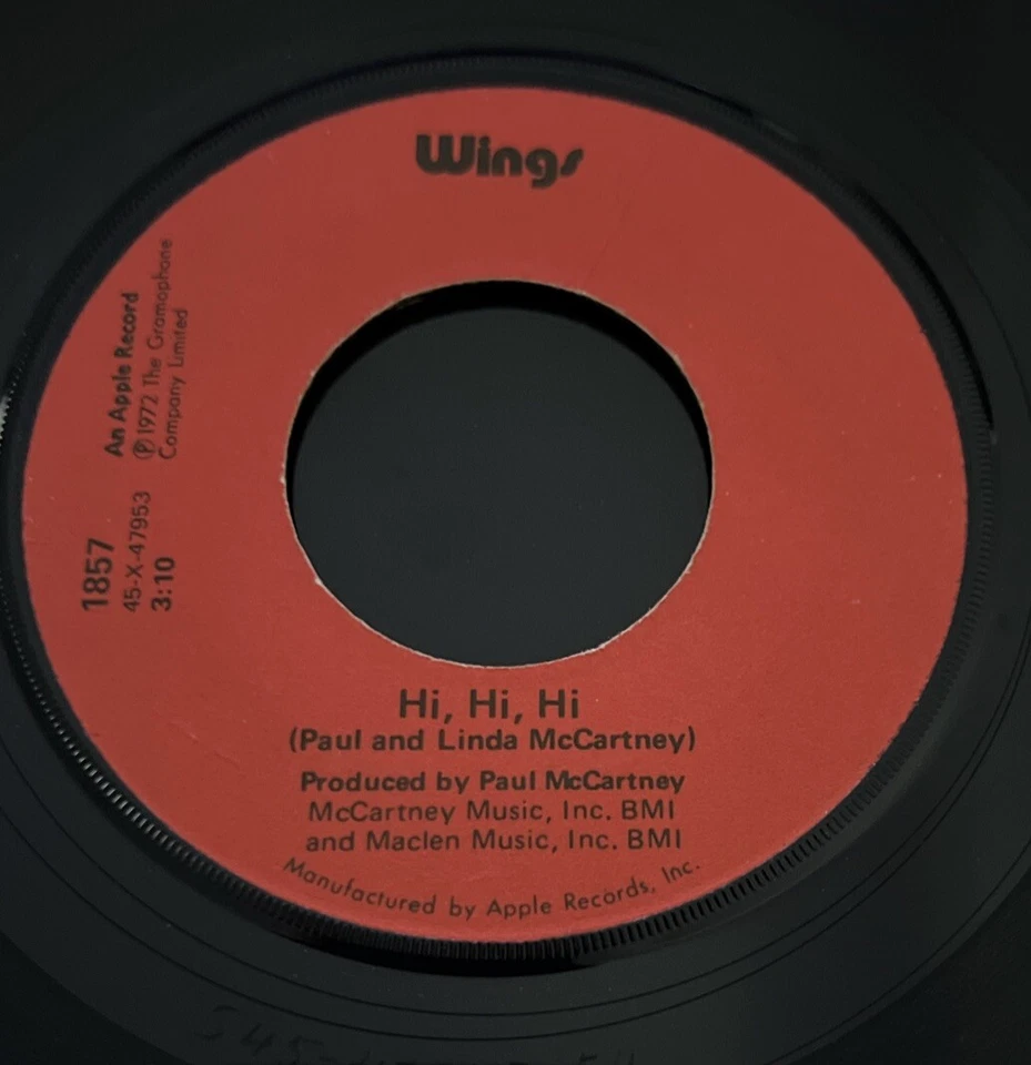 Wings Hi, Hi, Hi, C Moon 1972 Apple Records #1857 45 RPM Single Paul McCartney - Image 2 of 4