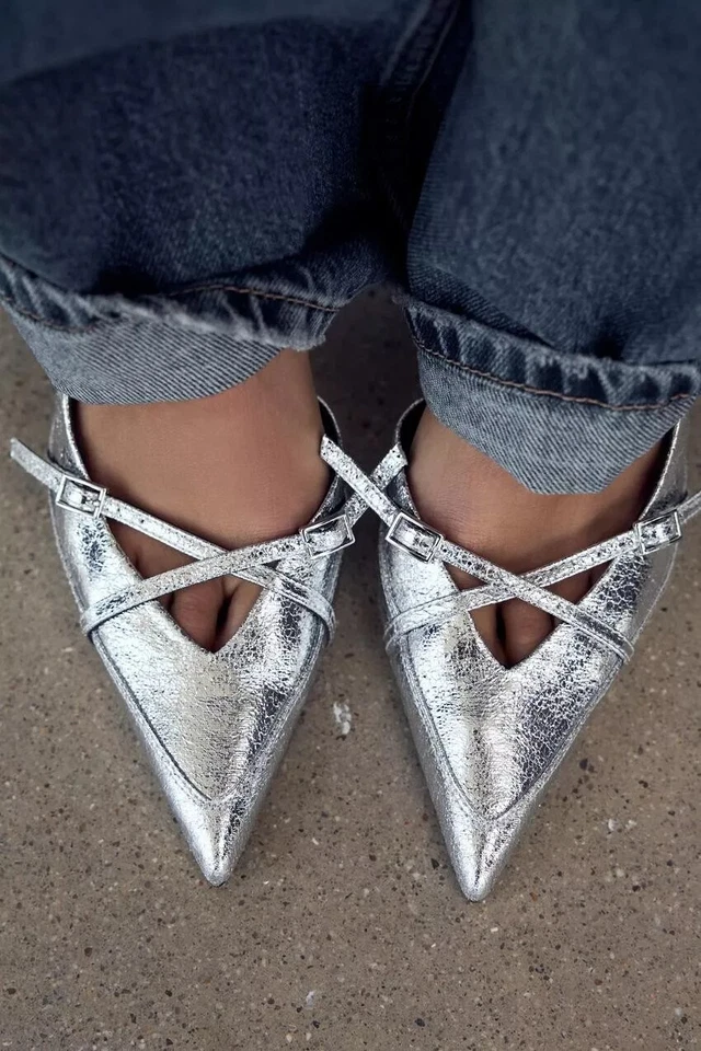 Zara Scarpe Col Tacco Argento UK 6 7 REF 3209/410/808 - Immagine 2 di 4