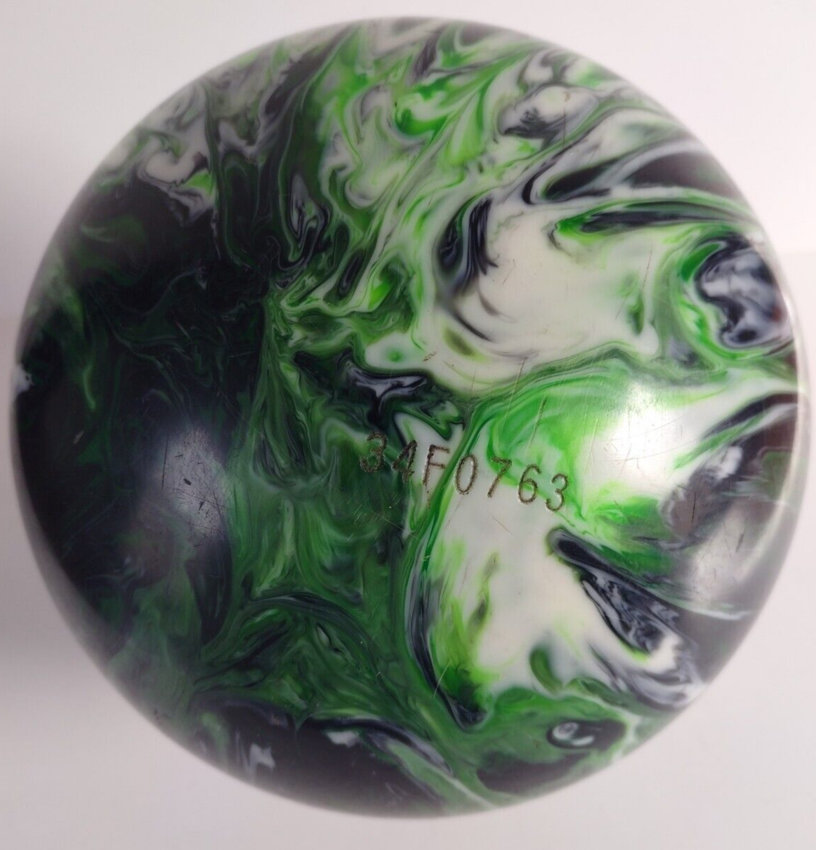 Used Ebonite Zoom Glow Swirl Bowling Ball 14 LB Green Black White