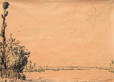 Fried Stern 1875-[1944] Frankfurt Main / Drawing River Landscape Rower ~1925
