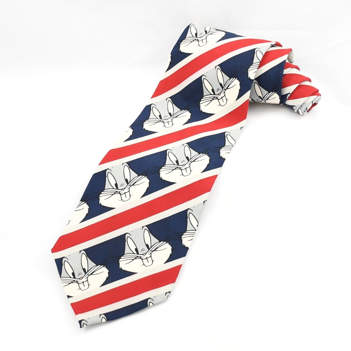 Vintage Bugs Bunny Warner Bros Silk Tie 90's Red Blue Stripe 59 x