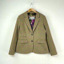 Joules Portman Tweed Jacket Womens 12 Green Wool Check Country Hacking Blazer