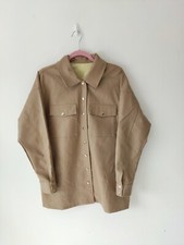 In The Style Women Beige Brown Faux Leather Oversized Shacket Jacket Size 10 12