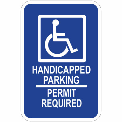 Vertical Metal Sign Multiple Sizes Handicapped Symbol W Parking Permit Req'D