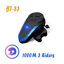 3 Riders Helmet Communication System 1KM Motorcycle Intercom Headset Bluetooth