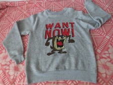 rare Artex USA Vintage 1980s Sweatshirt Adult L Gray TAZ WANT NOW