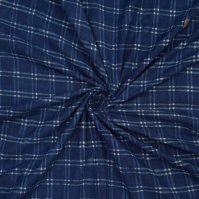1 Yard Indian Hand Block Print Fabric Indigo Blue Cotton Natural Print Fabric