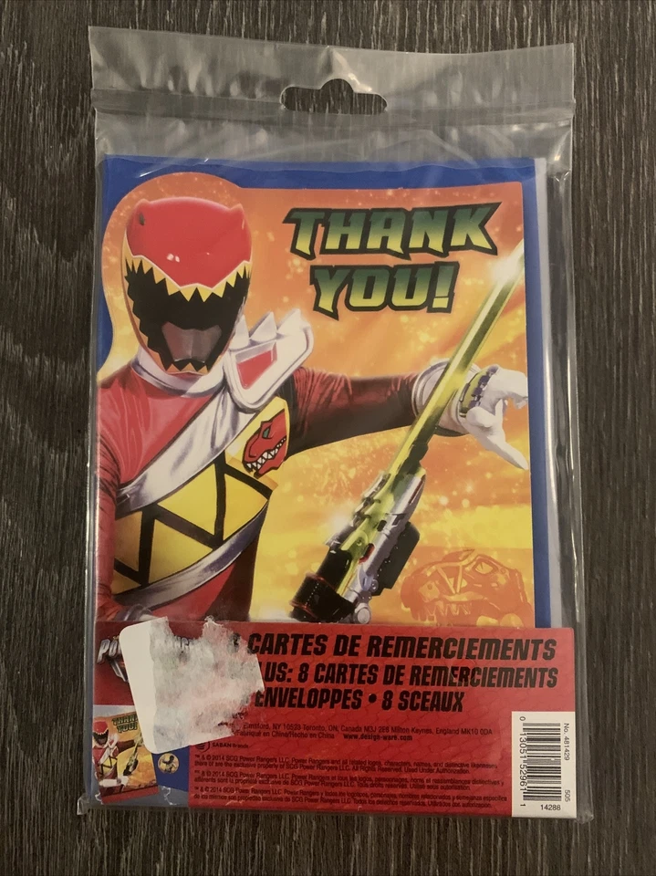Tarjetas de notas de agradecimiento Power Rangers Dino Charge Saban Ninja para niños fiesta de cumpleaños Foto 2 de 2