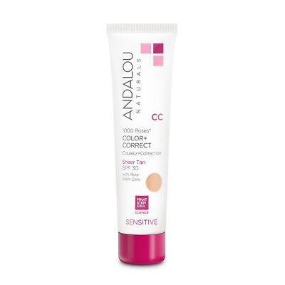 Andalou Naturals 1000 Roses CC Cream Sheer Tan SPF 30 Tinted Sunscreen 2oz